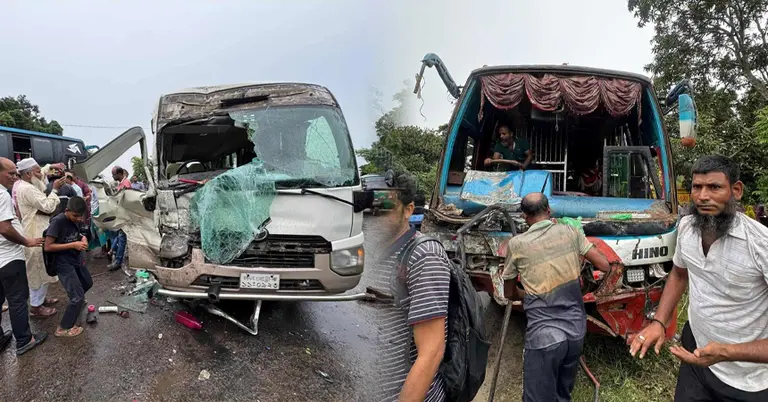 দুর্ঘটনাগ্রস্ত কোস্টার ও যাত্রীবাহী বাস